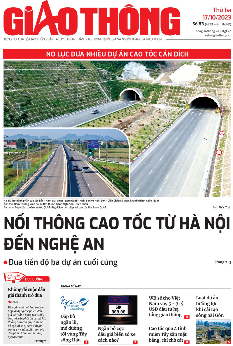 Trang nhất Báo Giao thông số 83 ra ngày 17/10/2023.