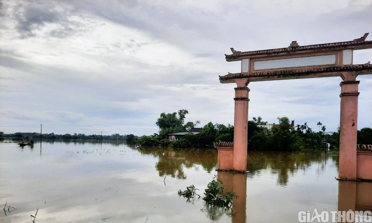 Nhiều nơi tại Quảng Trị và Huế ngập sâu, dân di chuyển bằng thuyền, bò lên cầu tránh lụt - Ảnh 5.