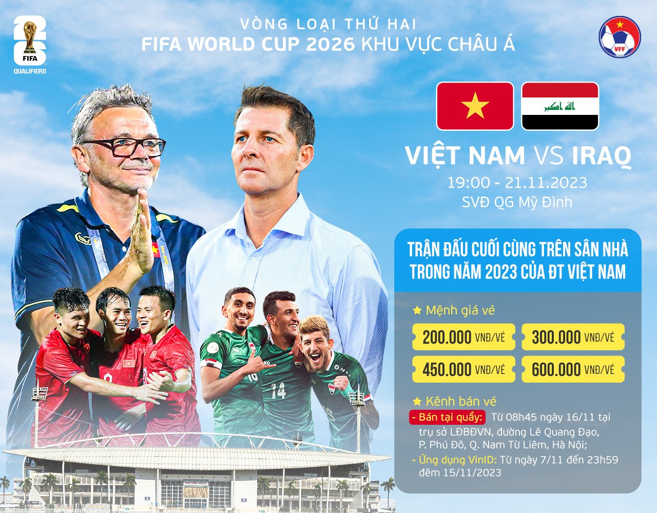 Vé xem trận đấu giữa đội tuyển Việt Nam và Iraq được bán ở đâu, khi nào? - Ảnh 1.
