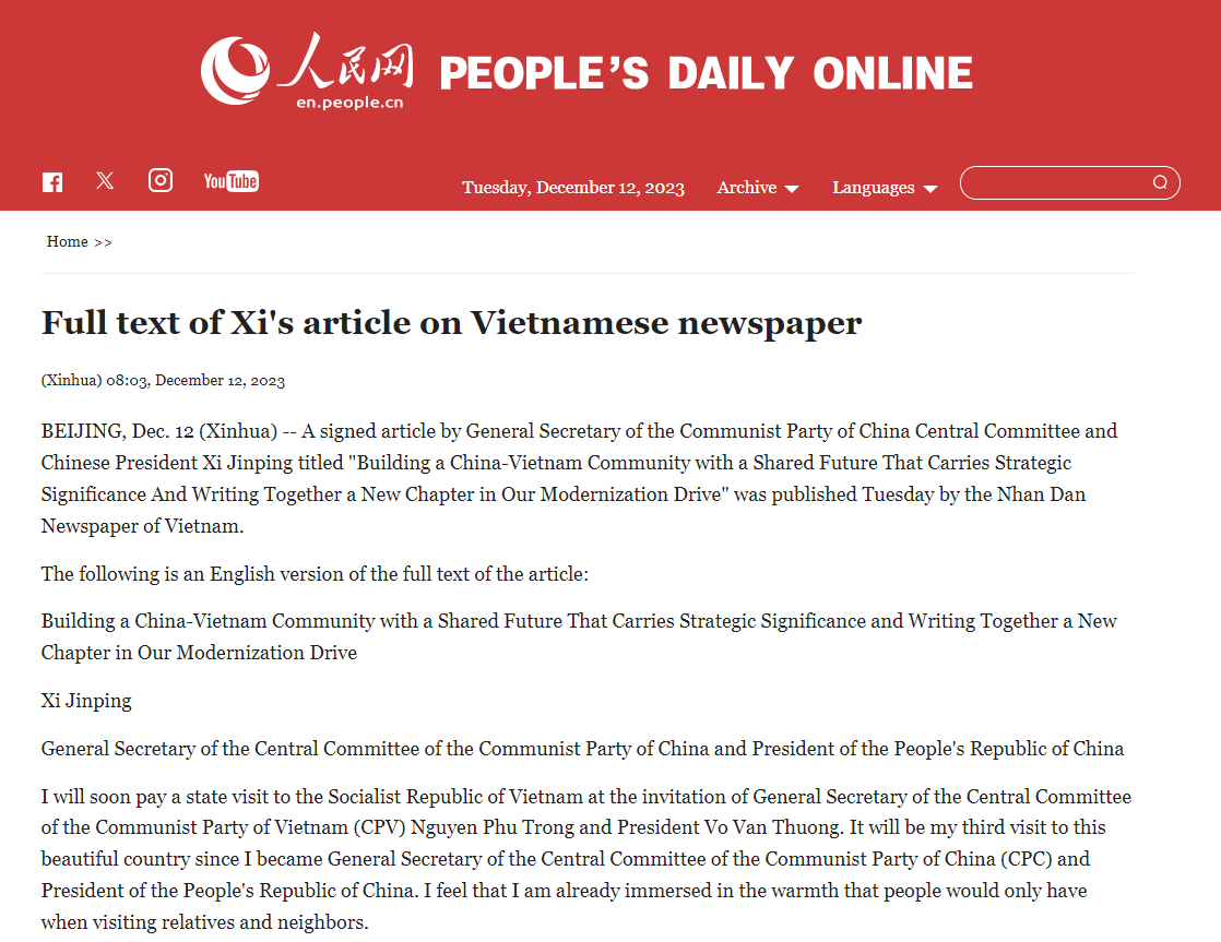Toàn văn bài viết đặc biệt của ông Tập Cận Bình về quan hệ Trung Quốc - Việt Nam - Ảnh 1.