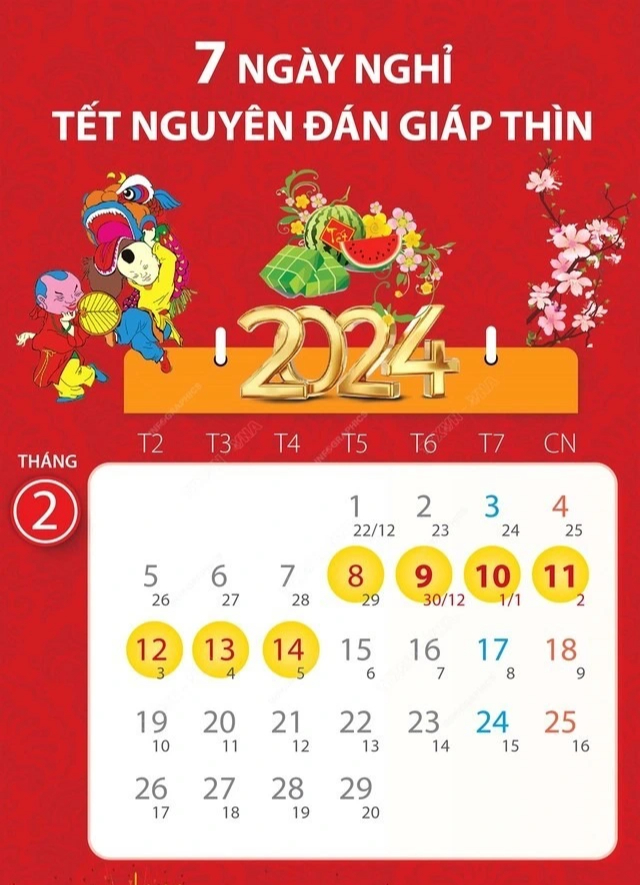 Tết Nguyên đán 2024 được nghỉ từ ngày nào? - Ảnh 1.