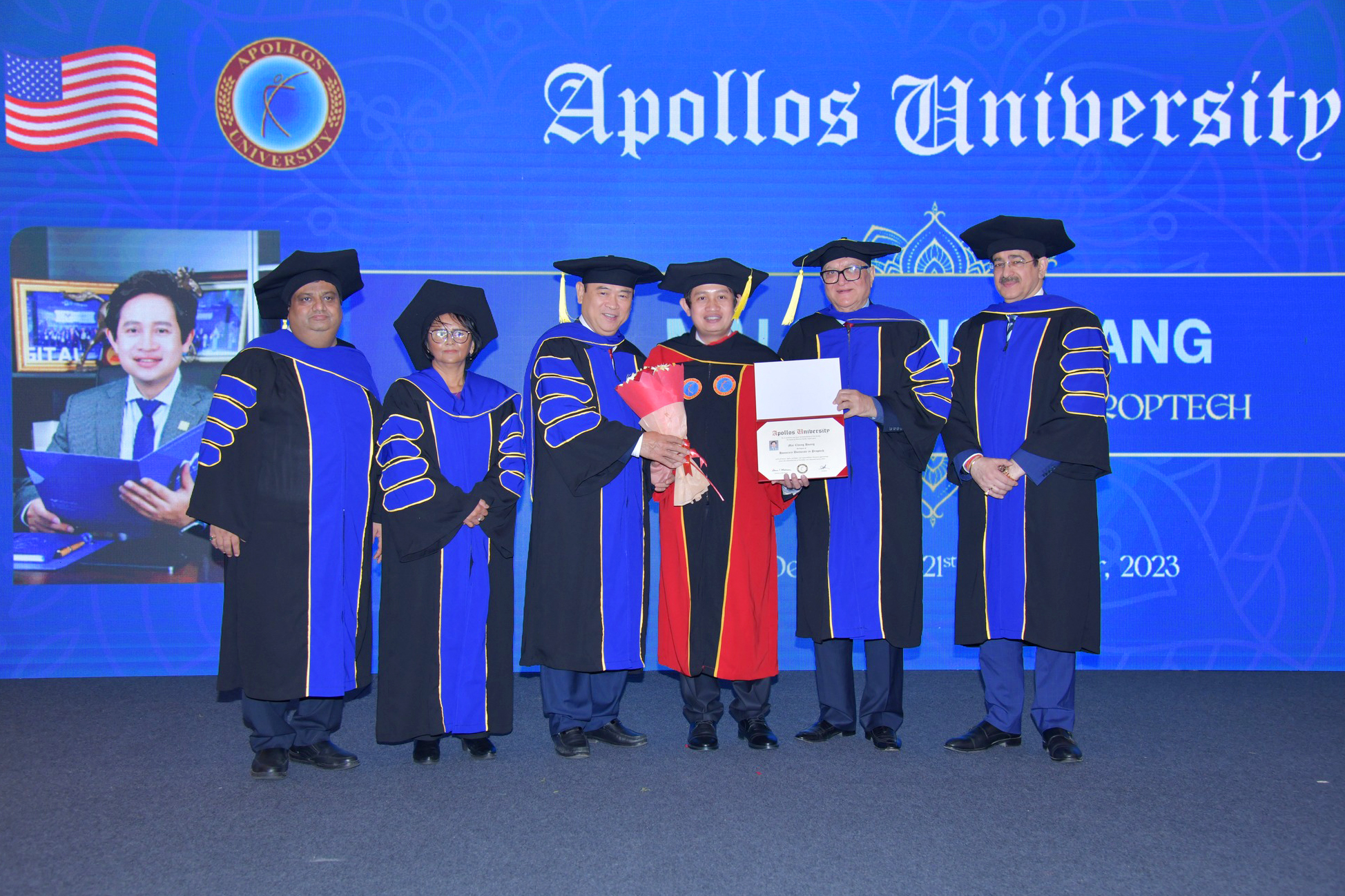 Trao bằng tiến sỹ danh dự Đại học Apollos (Mỹ) cho Chủ tịch Meey Group - Ảnh 1.