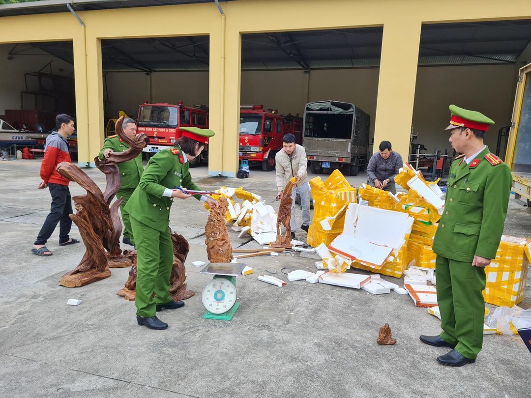 Phát hiện vụ vận chuyển gần 300 kg gỗ quý bằng xe thư báo ở Hà Giang  - Ảnh 1.