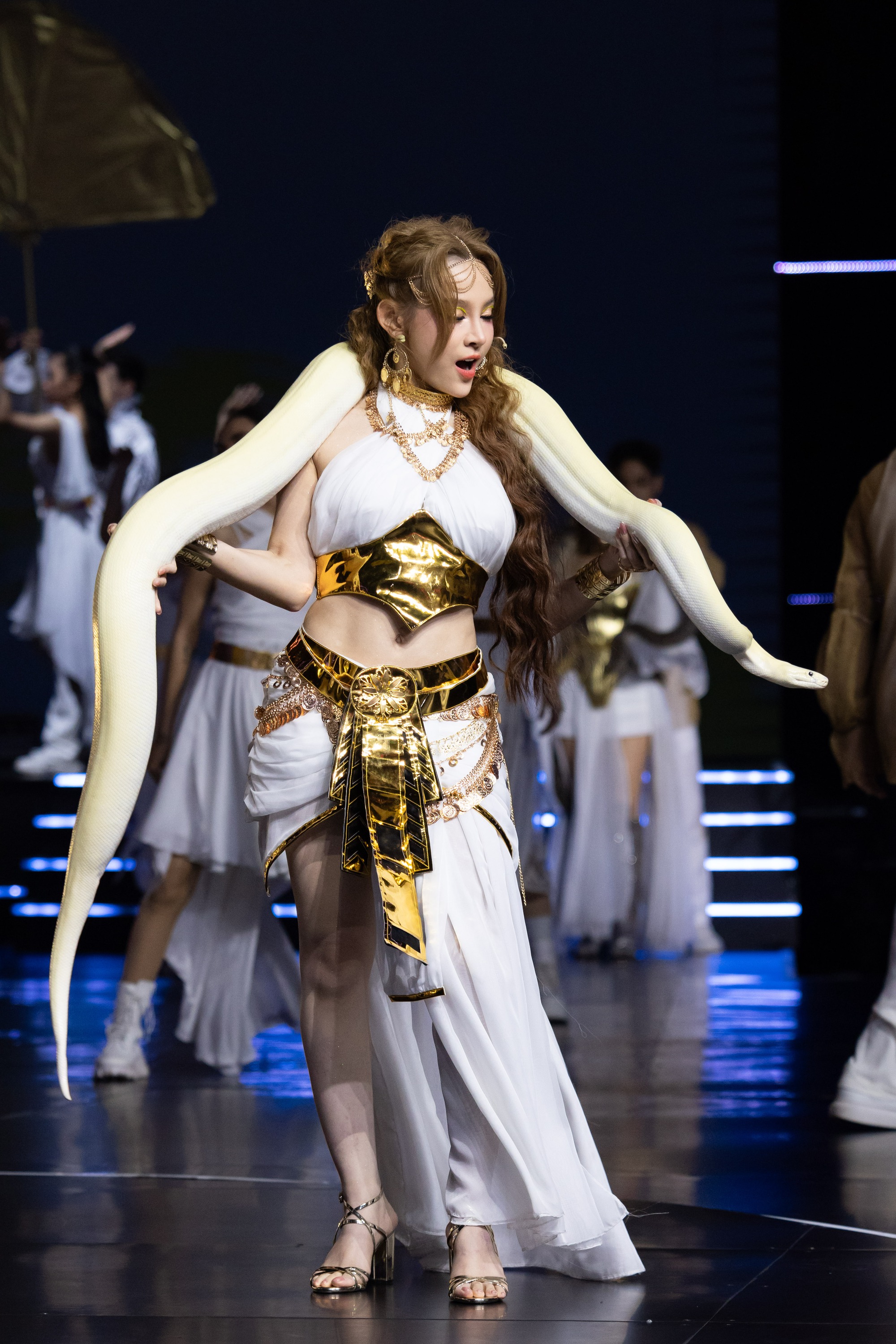 Nhóm Thu Phương, Huyền Baby, Lan Ngọc bế 5 con trăn lớn 13kg lên sân khấu để múa hát- Ảnh 9.