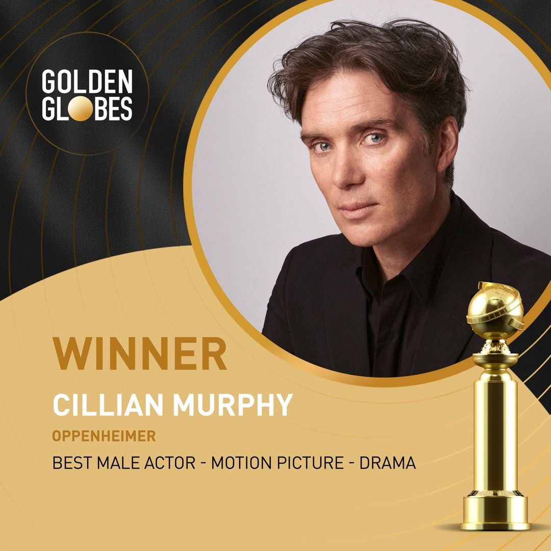 Cillian Murphy chiến thắng “Nam chính xuất sắc nhất trong phim chính kịch” tại giải Quả cầu vàng 2024 với vai diễn trong Oppenheimer.