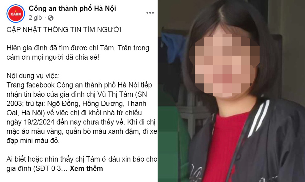 Cô gái 21 tuổi ở Hà Nội nghi mất tích được tìm thấy- Ảnh 1.