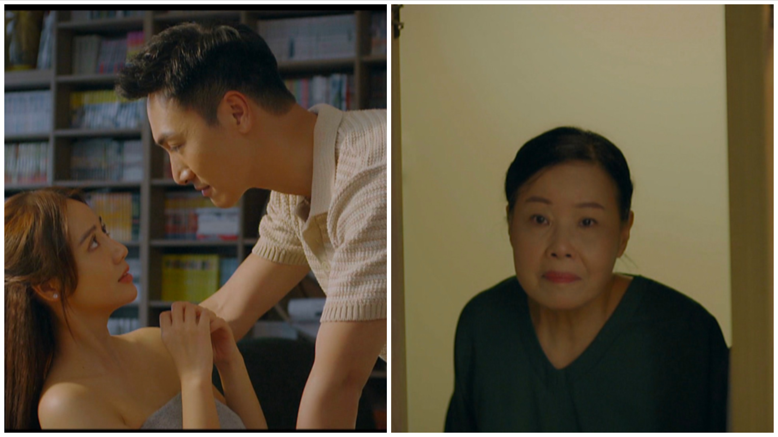 Dương ngượng ngùng khi gặp mẹ của Lâm đúng lúc cả hai đang trong cảnh rất thân mật.