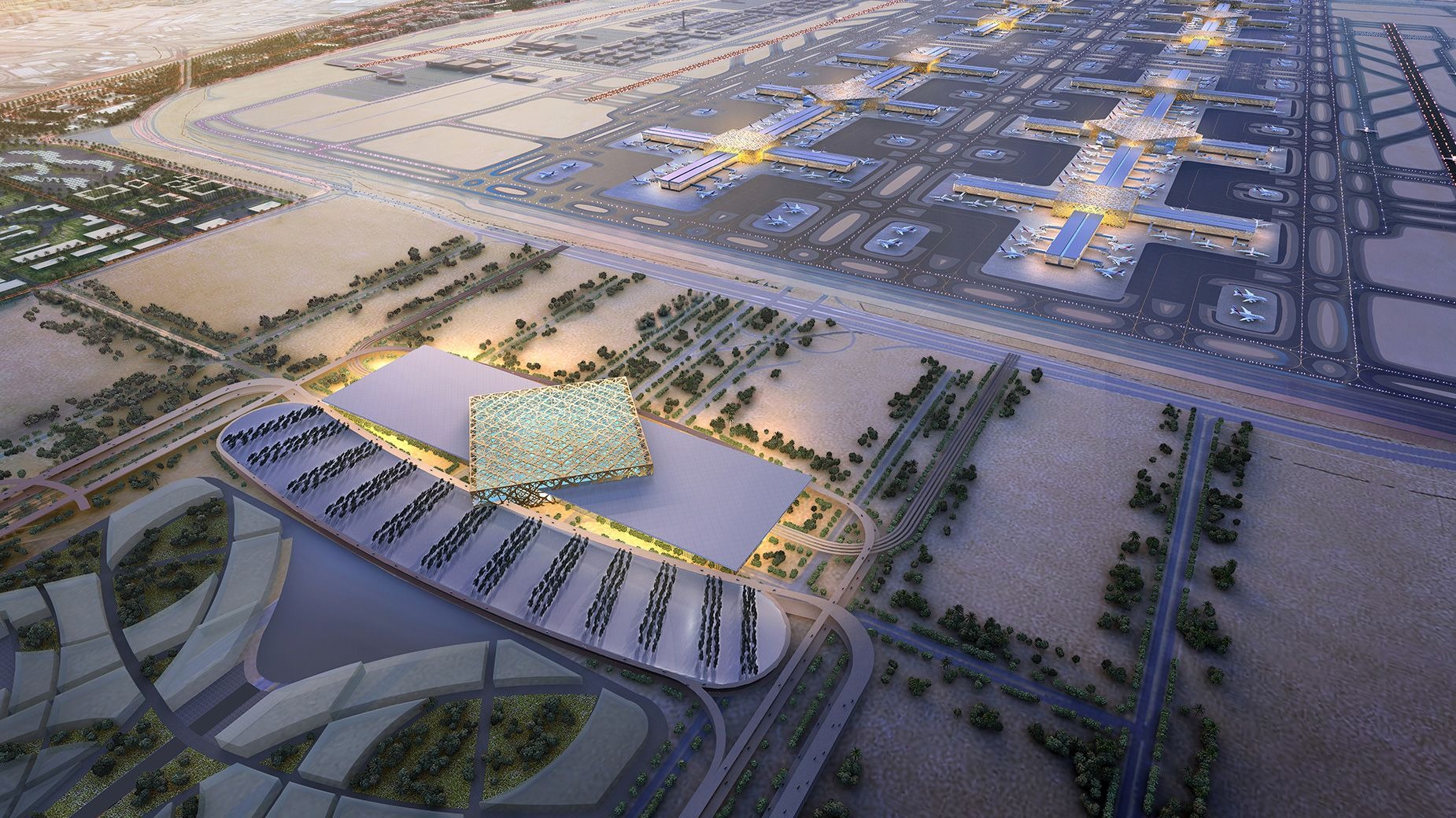 Quốc vương Dubai đã phê duyệt xây dựng nhà ga hành khách mới có tổng mức đầu tư gần 35 tỷ USD tại sân bay Trung tâm Thế giới Dubai. (Ảnh: CNN)