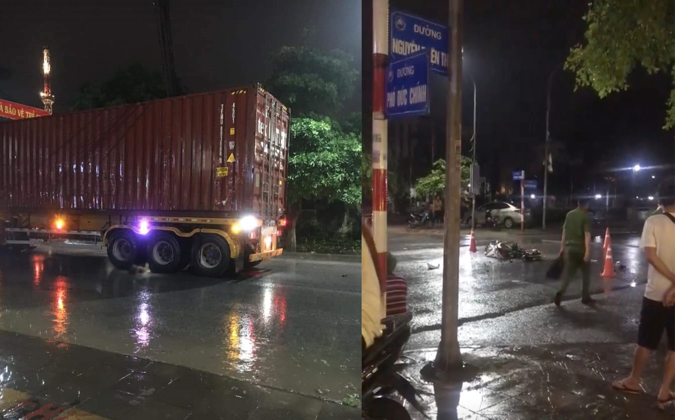 Xe container cuốn xe máy vào gầm trong đêm mưa, một phụ nữ tử vong- Ảnh 1.