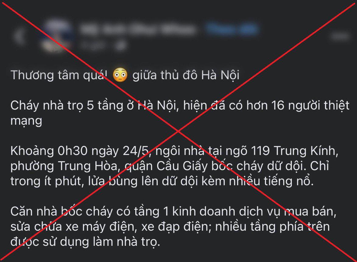 Hai facebooker bị phạt 15 triệu vì tung tin thất thiệt về vụ cháy ở Trung Kính- Ảnh 1.