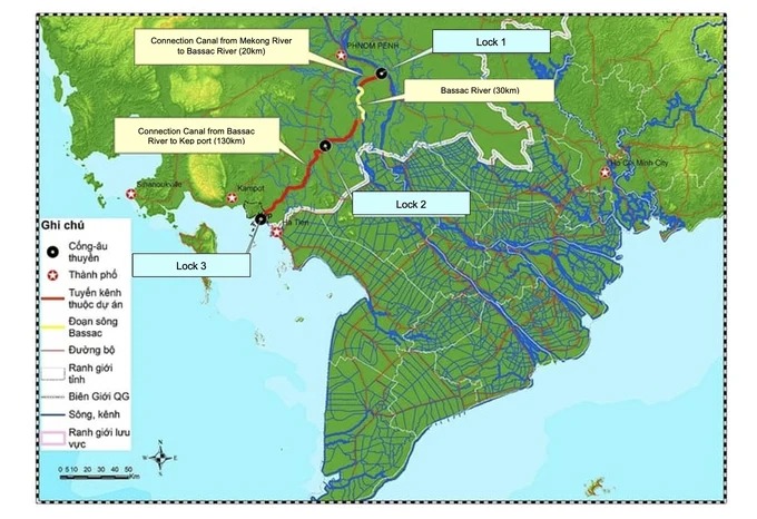 Sơ đồ dự án xây dựng kênh đào Funan Techo.