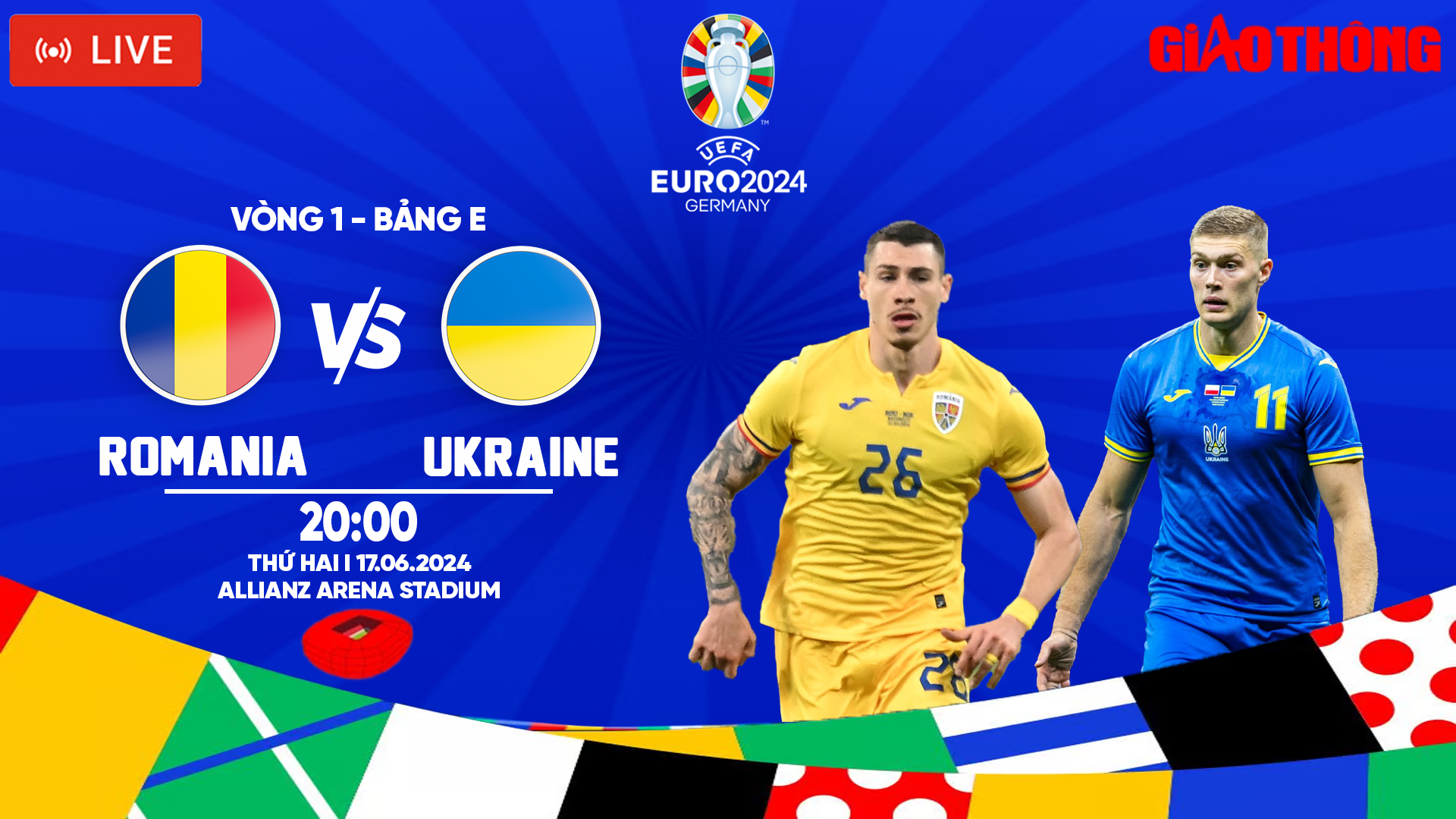 Link xem trực tiếp Romania vs Ukraine (20h ngày 17/6), bảng E EURO 2024- Ảnh 1.