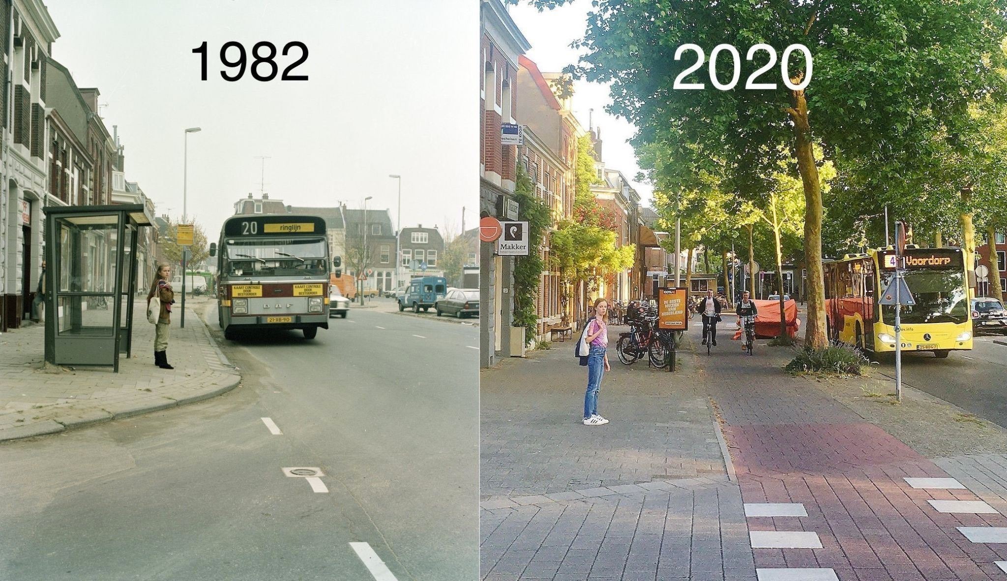 Một con đường ở TP. Utrecht (Hà Lan) cũng bị thu hẹp lại, trồng thêm nhiều cây xanh và dành đường cho người đi bộ, xe đạp.