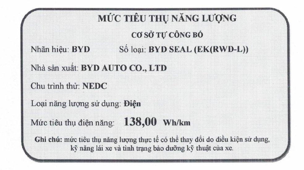 BYD Seal công bố mức tiêu thụ điện của hai phiên bản tại Việt Nam