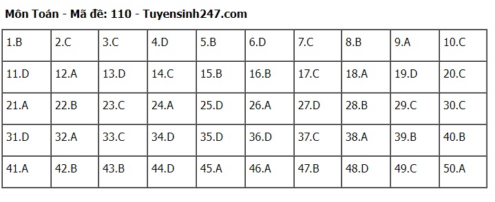 Đáp án đề thi môn Toán mã đề 110 tốt nghiệp THPT 2024- Ảnh 1.