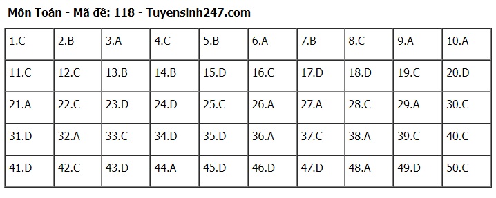 Đáp án đề thi môn Toán mã đề 118 tốt nghiệp THPT 2024- Ảnh 1.