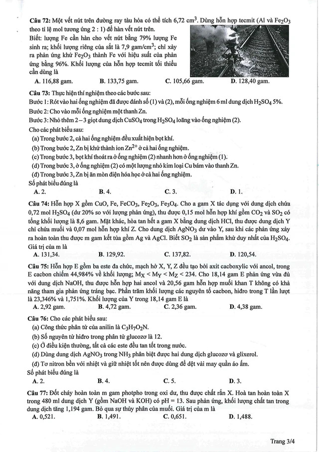 Đáp án đề thi môn Hóa học mã đề 222 tốt nghiệp THPT 2024- Ảnh 4.