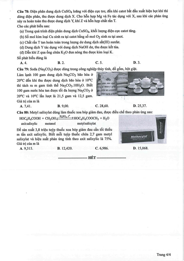Đáp án đề thi môn Hóa học mã đề 222 tốt nghiệp THPT 2024- Ảnh 5.