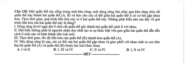 Đáp án đề thi môn Sinh học mã đề 221 tốt nghiệp THPT 2024- Ảnh 7.