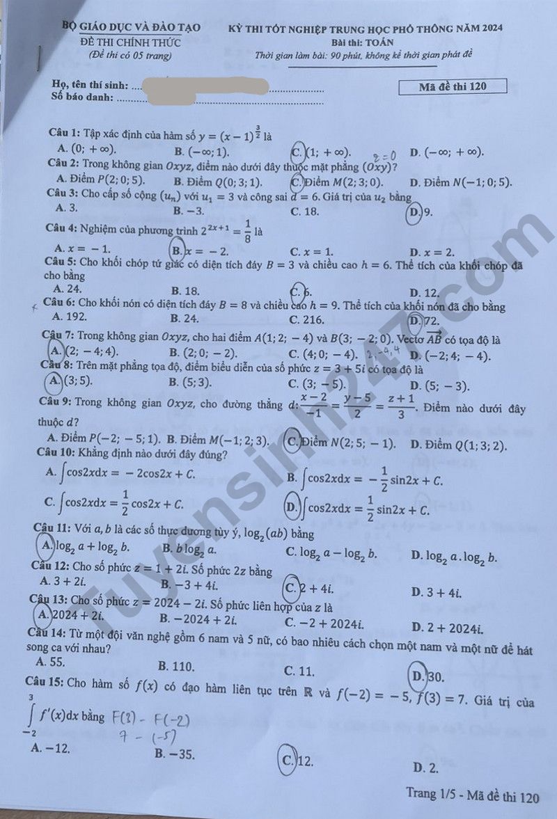 Đề thi môn Toán THPT 2024 tất cả 24 mã đề nhanh nhất- Ảnh 19.