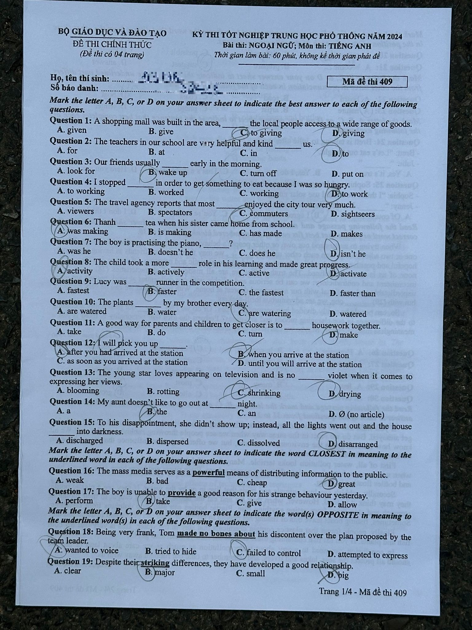 Đáp án đề thi môn Tiếng Anh THPT 2024 tất cả 24 mã đề- Ảnh 1.
