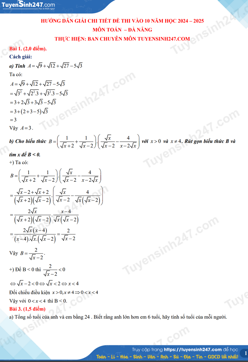 Đáp án đề thi tuyển sinh lớp 10 môn Toán Đà Nẵng năm 2024- Ảnh 3.