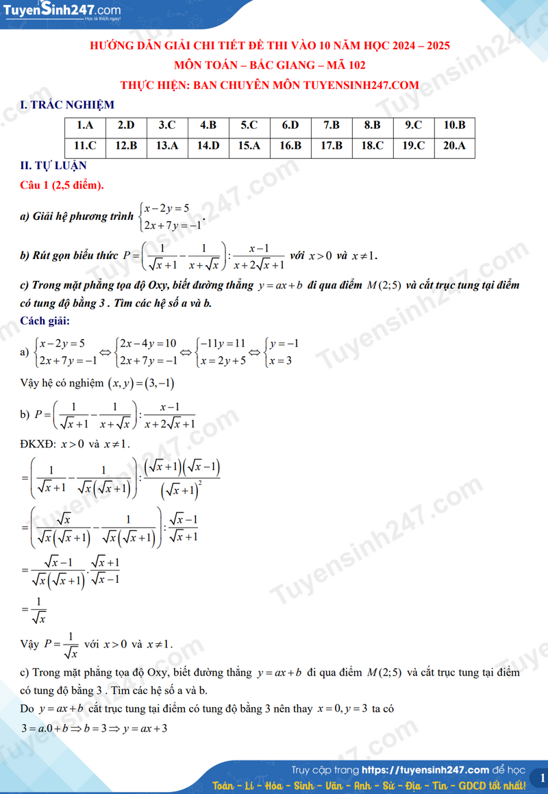 Đáp án đề thi tuyển sinh lớp 10 môn Toán Bắc Giang năm 2024- Ảnh 5.