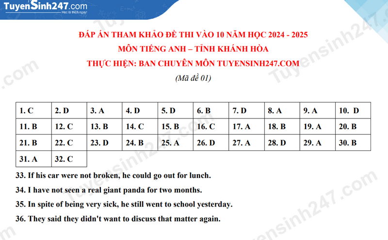 Đáp án đề thi tuyển sinh lớp 10 môn Tiếng Anh Khánh Hòa năm 2024- Ảnh 6.