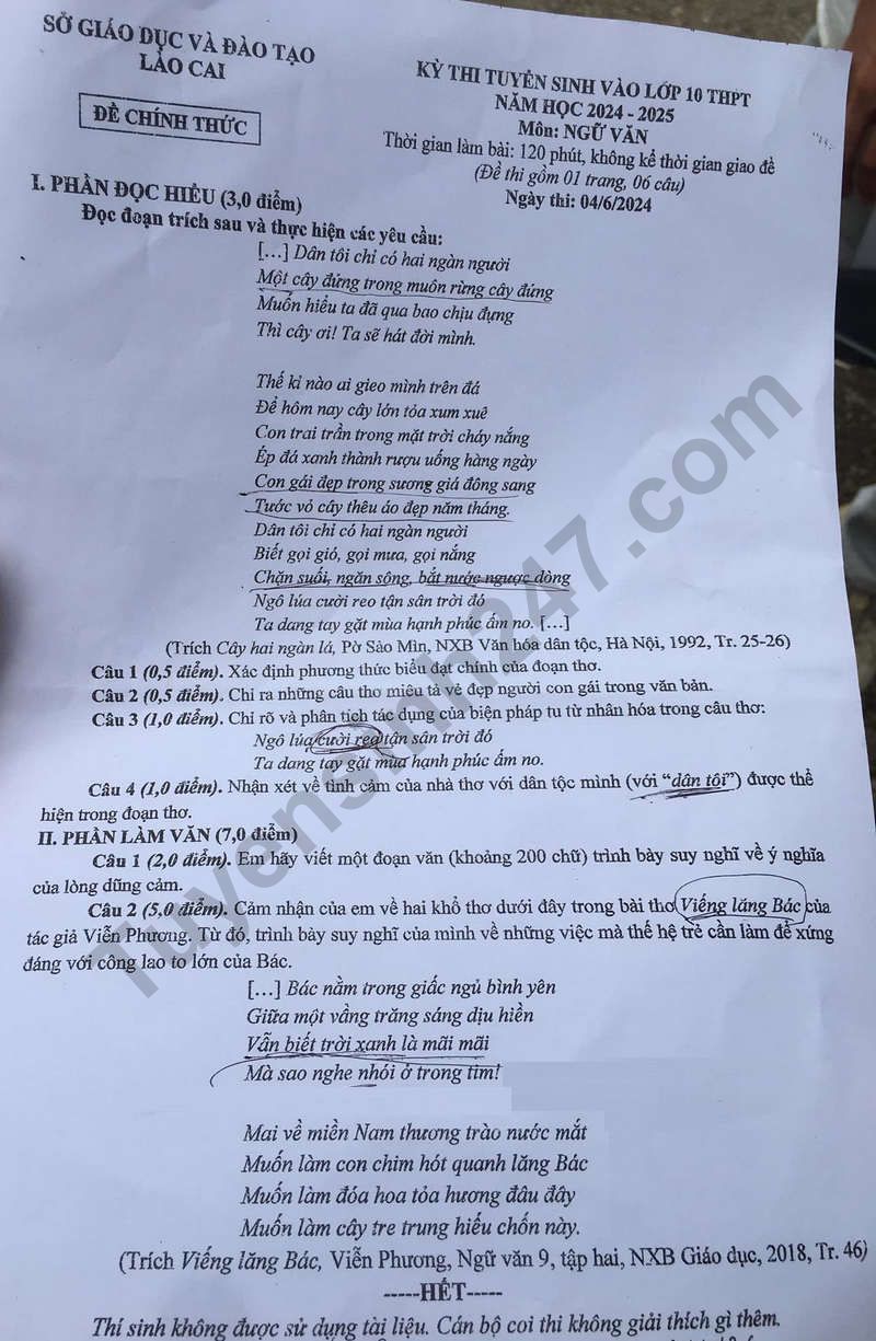 Đáp án đề thi tuyển sinh lớp 10 môn Ngữ văn Lào Cai năm 2024- Ảnh 2.