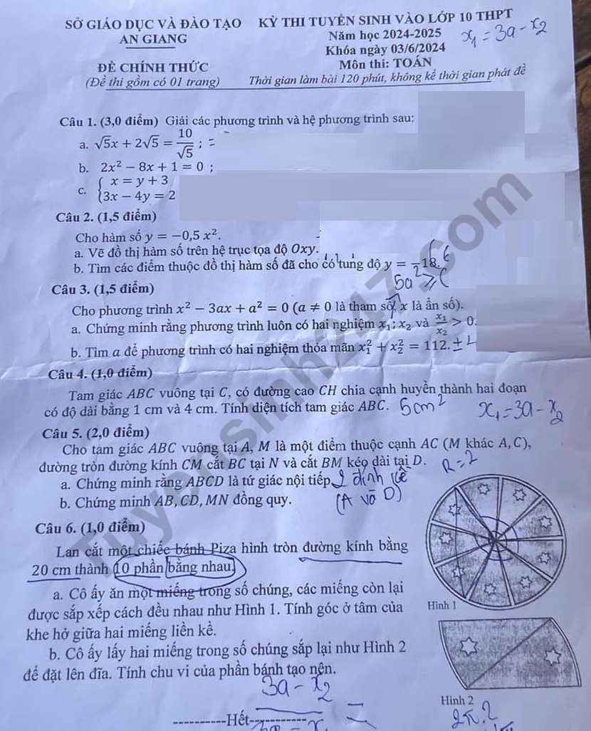Đáp án đề thi tuyển sinh lớp 10 môn Toán An Giang năm 2024- Ảnh 2.