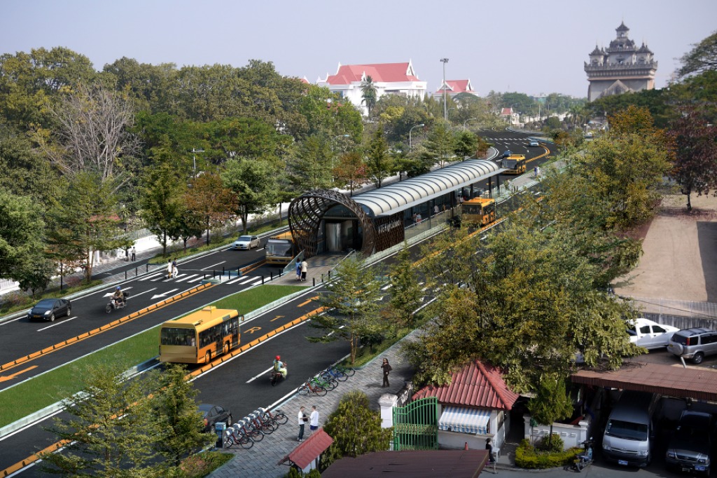 Phối cảnh công trình tuyến xe buýt nhanh BRT đầu tiên tại Lào. (Ảnh: ADB)