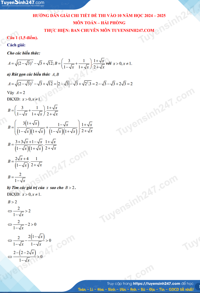 Đáp án đề thi tuyển sinh lớp 10 môn Toán Hải Phòng năm 2024- Ảnh 4.