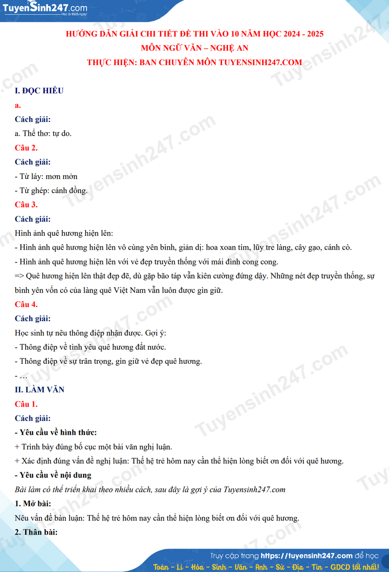 Đáp án đề thi tuyển sinh lớp 10 môn Ngữ văn Nghệ An năm 2024- Ảnh 3.