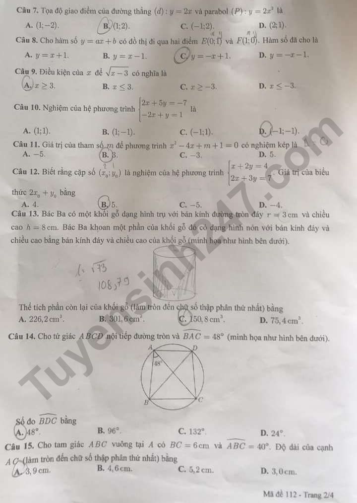 Đáp án đề thi tuyển sinh lớp 10 môn Toán Cần Thơ năm 2024- Ảnh 3.