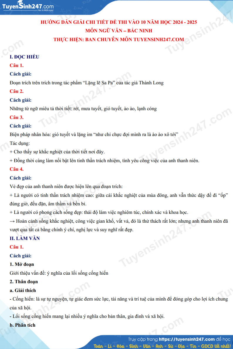 Đáp án đề thi tuyển sinh lớp 10 môn Ngữ văn Bắc Ninh năm 2024- Ảnh 2.