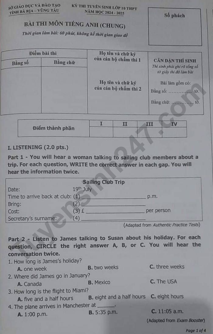 Đáp án đề thi tuyển sinh lớp 10 môn Tiếng Anh Bà Rịa - Vũng Tàu năm 2024- Ảnh 3.