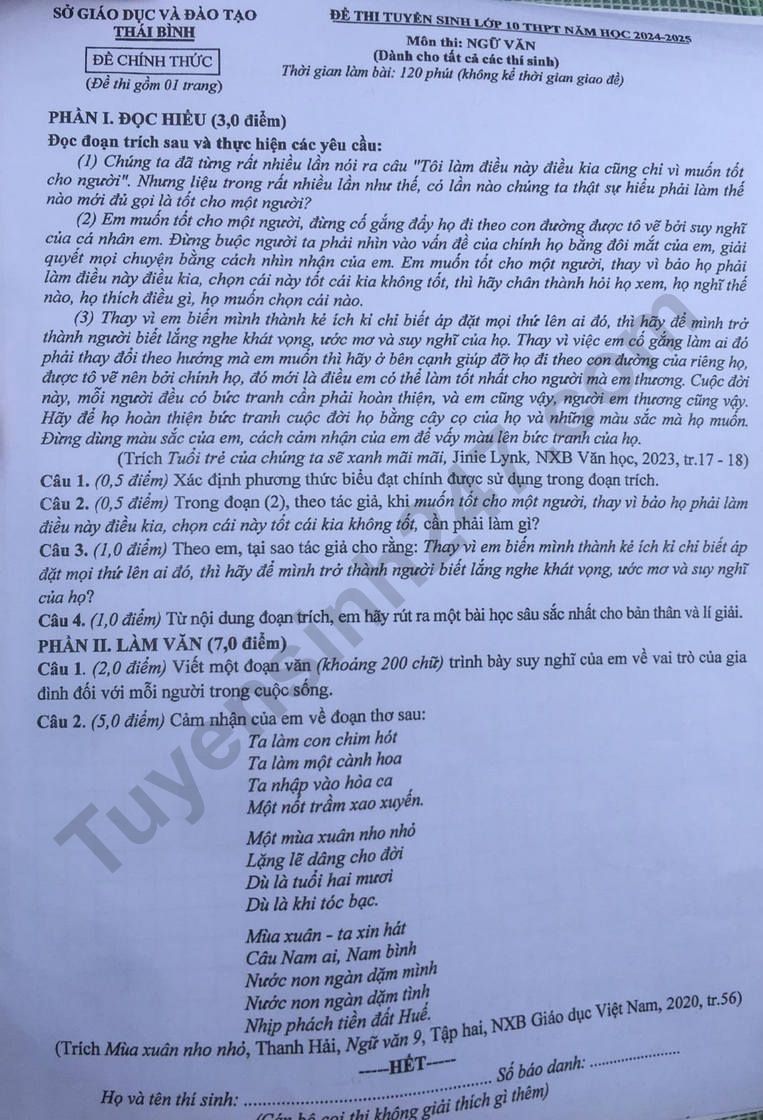 Đáp án đề thi tuyển sinh lớp 10 môn Ngữ văn Thái Bình năm 2024- Ảnh 6.