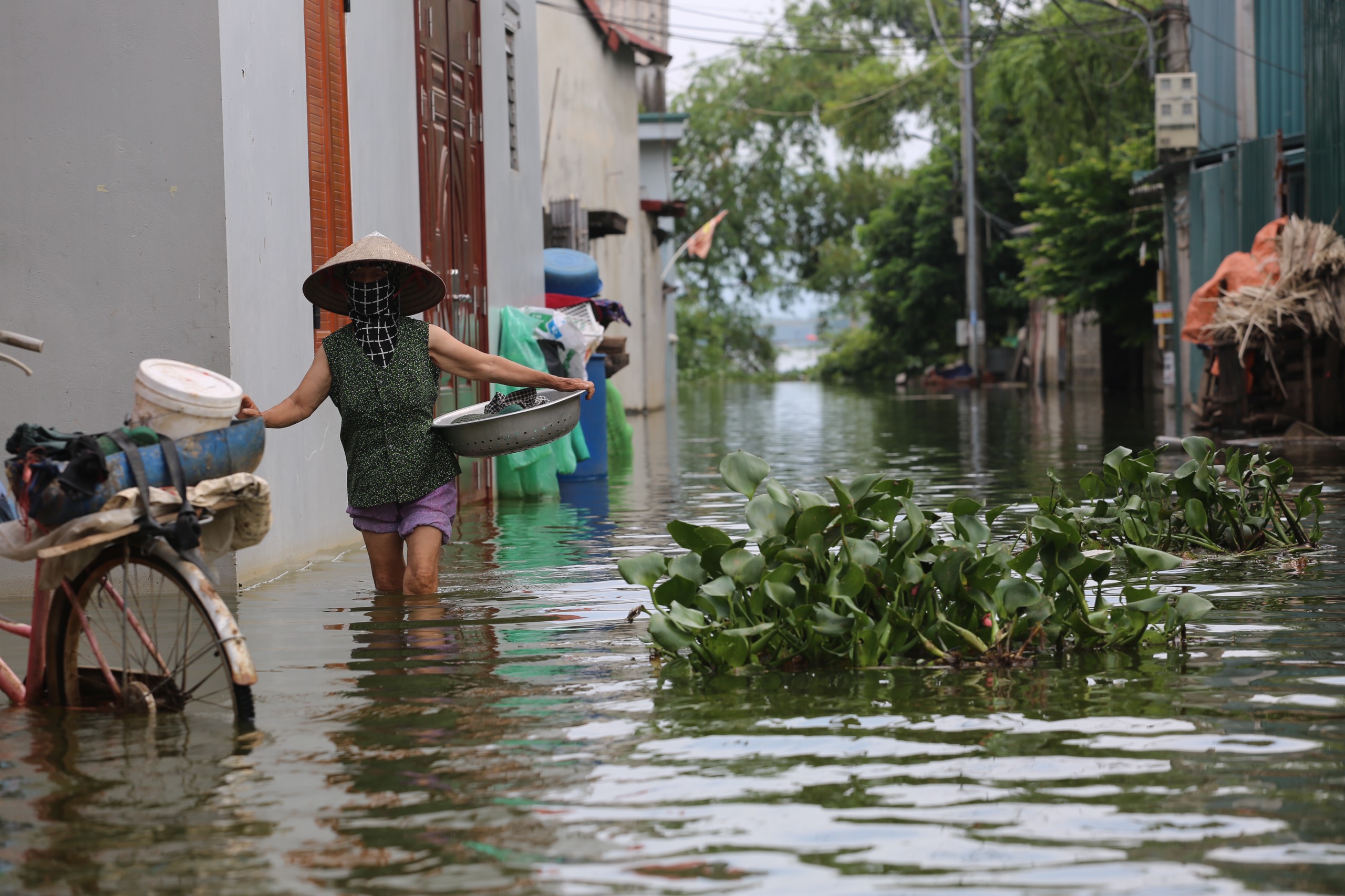 
"Biển nước" bủa vây, dân một xóm ngoại thành Hà Nội phải bơi thuyền vào nhà- Ảnh 7.