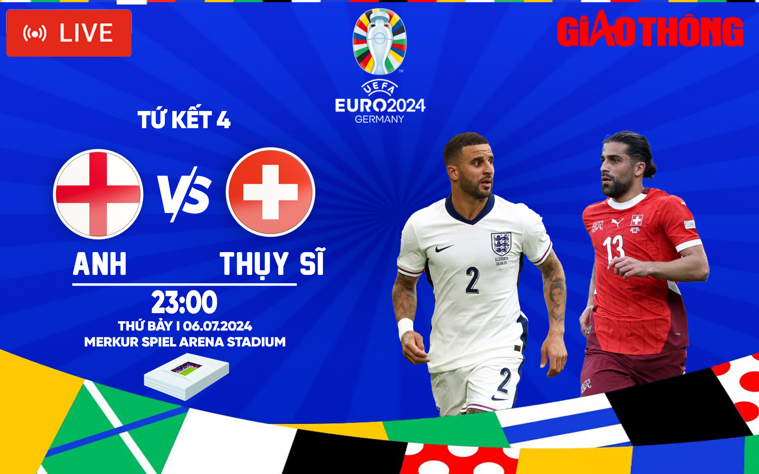 Trực tiếp Anh vs Thụy Sĩ (23h ngày 6/7), tứ kết EURO 2024- Ảnh 1.