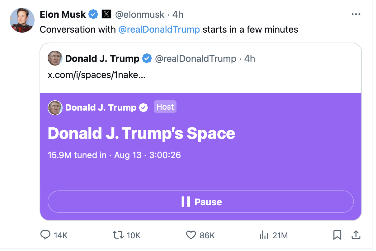 Có gì trong cuộc trò chuyện triệu người nghe giữa 2 tỷ phú Donald Trump và Elon Musk?- Ảnh 1.