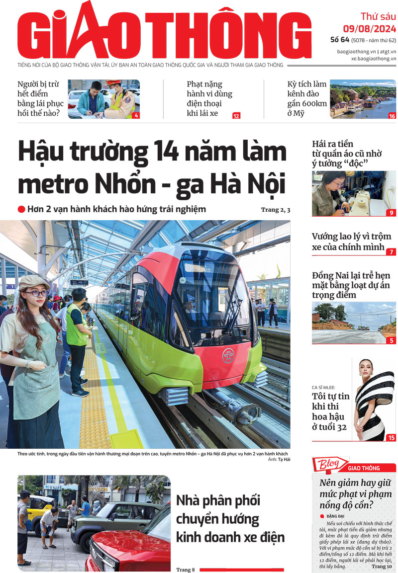 Trang nhất Báo Giao thông số 64 ra ngày 9/8/2024. Trang nhất Báo Giao thông số 64 ra ngày 9/8/2024.