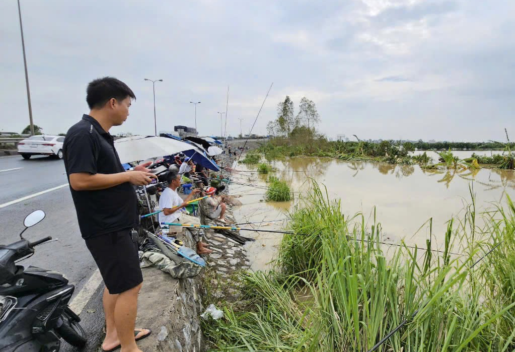 Thản nhiên ngồi câu cá trên quốc lộ 5, phương tiện đỗ tùy tiện dưới lòng đường- Ảnh 6.