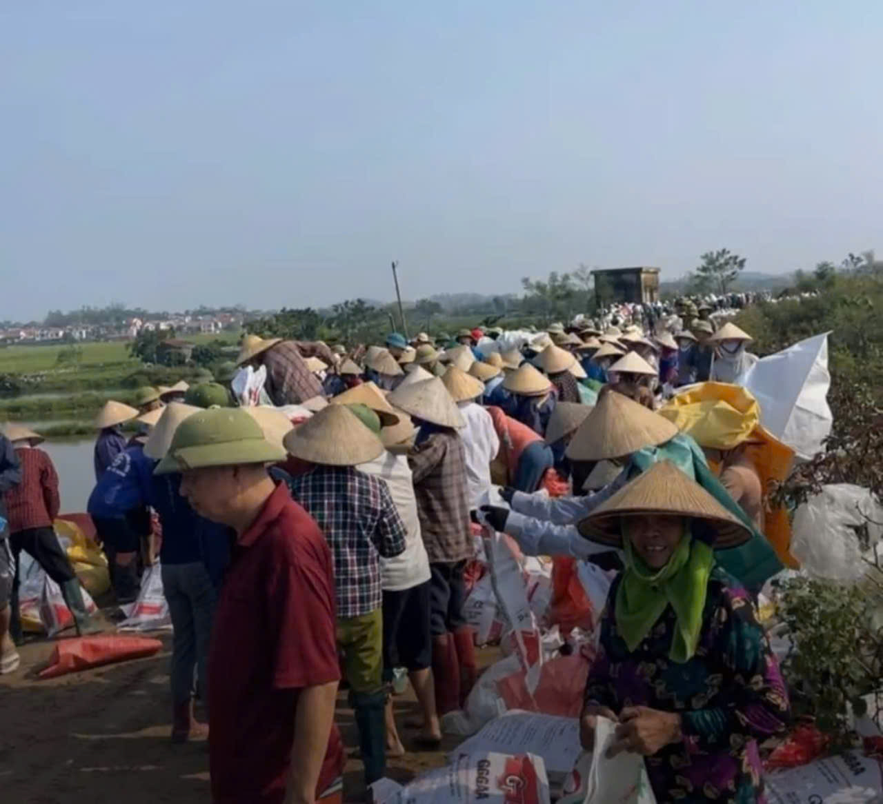 Đê sông Cầu sạt trượt, hàng nghìn người dân Bắc Giang đội nắng khắc phục- Ảnh 3.