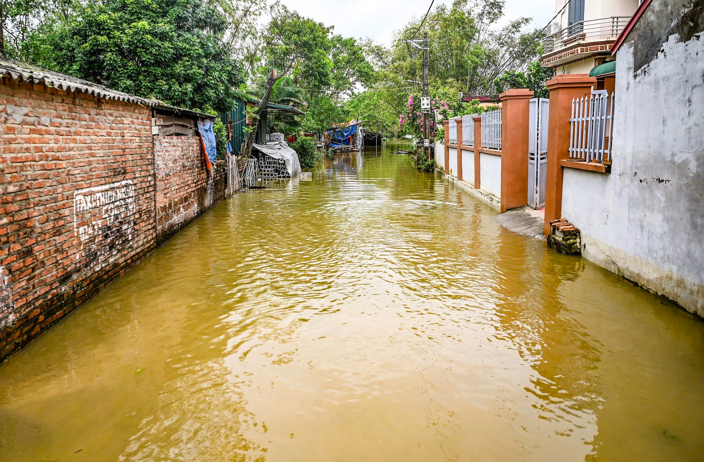 Ô tô, xe máy bì bõm băng qua tỉnh lộ ngập nước ở ngoại thành Hà Nội- Ảnh 8.