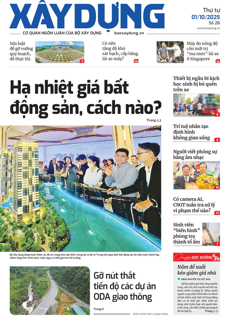 Trang nhất Báo Xây dựng số 26 ra ngày 1/10/2025.