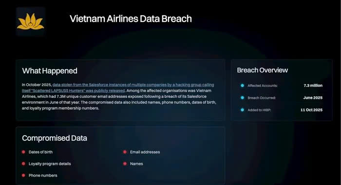 Vietnam Airlines lên tiếng về sự cố bảo mật dữ liệu của đối tác công nghệ toàn cầu- Ảnh 1. Vietnam Airlines lên tiếng về sự cố bảo mật dữ liệu của đối tác công nghệ toàn cầu- Ảnh 1.