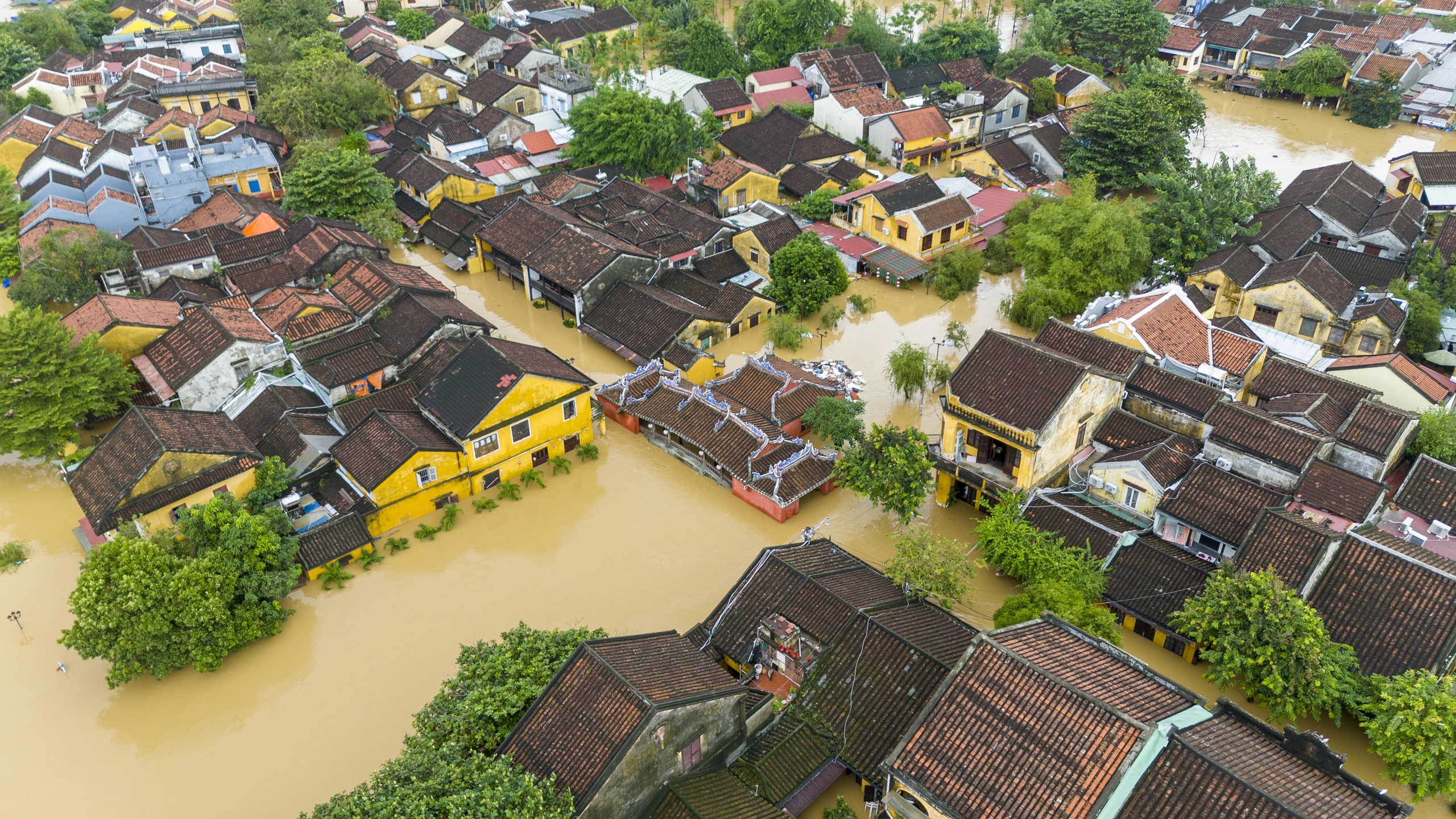 Toàn cảnh phố cổ Hội An ngập sâu trong nước qua góc chụp flycam- Ảnh 1. Toàn cảnh phố cổ Hội An ngập sâu trong nước qua góc chụp flycam- Ảnh 1.