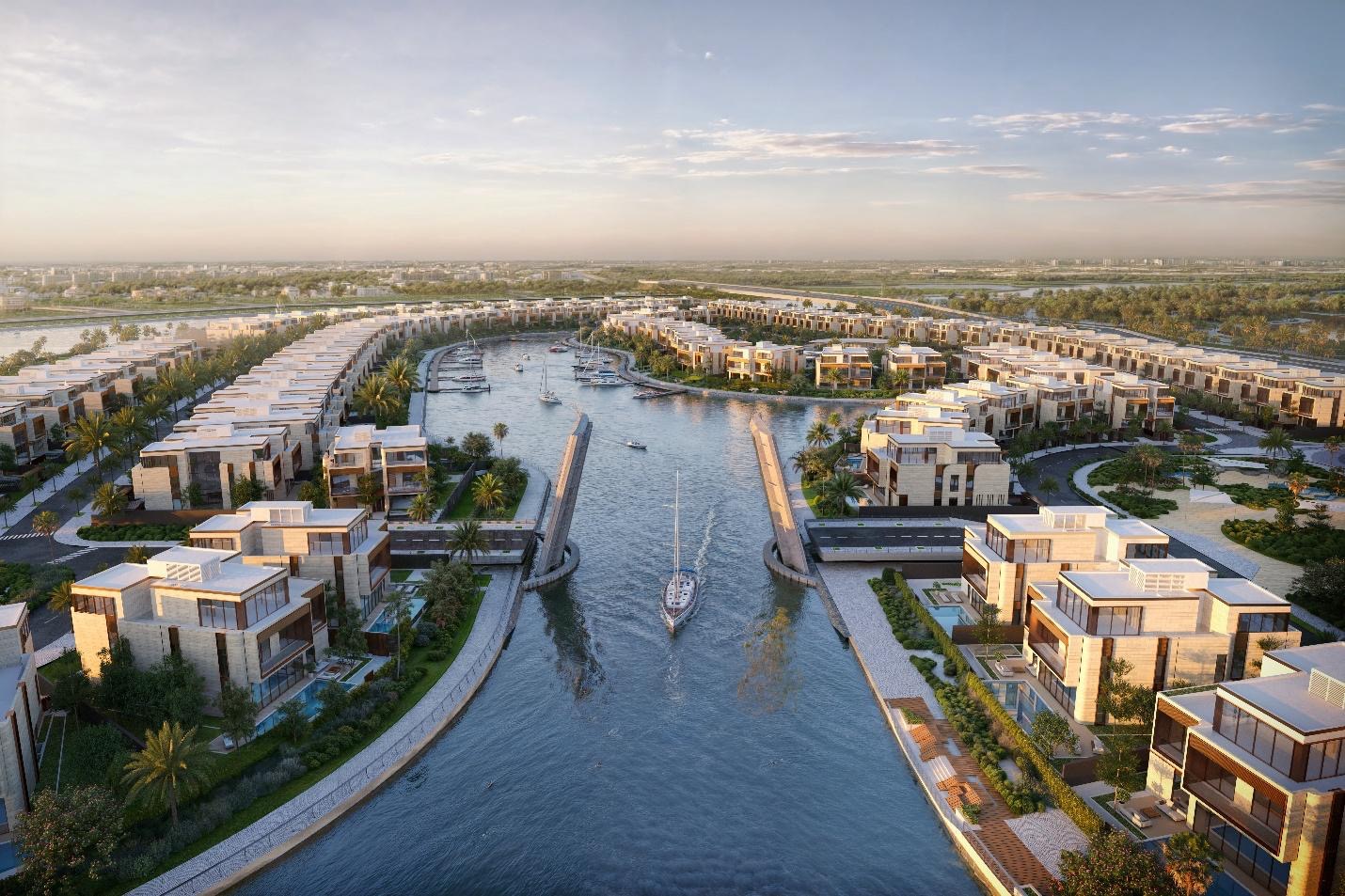 Masterise Homes đạt "Best Luxury Developer" tại PropertyGuru Vietnam Property Awards 2025- Ảnh 2. A group of buildings with boats in a canal AI-generated content may be incorrect.