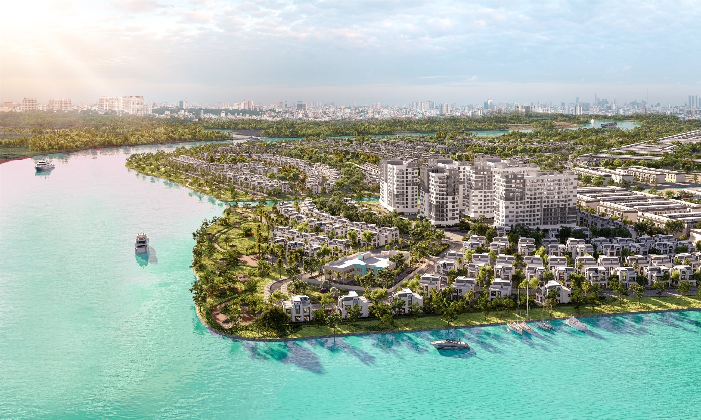 HUD với dấu ấn phát triển đô thị và nhà ở xã hội- Ảnh 1. A city on a body of water  AI-generated content may be incorrect.