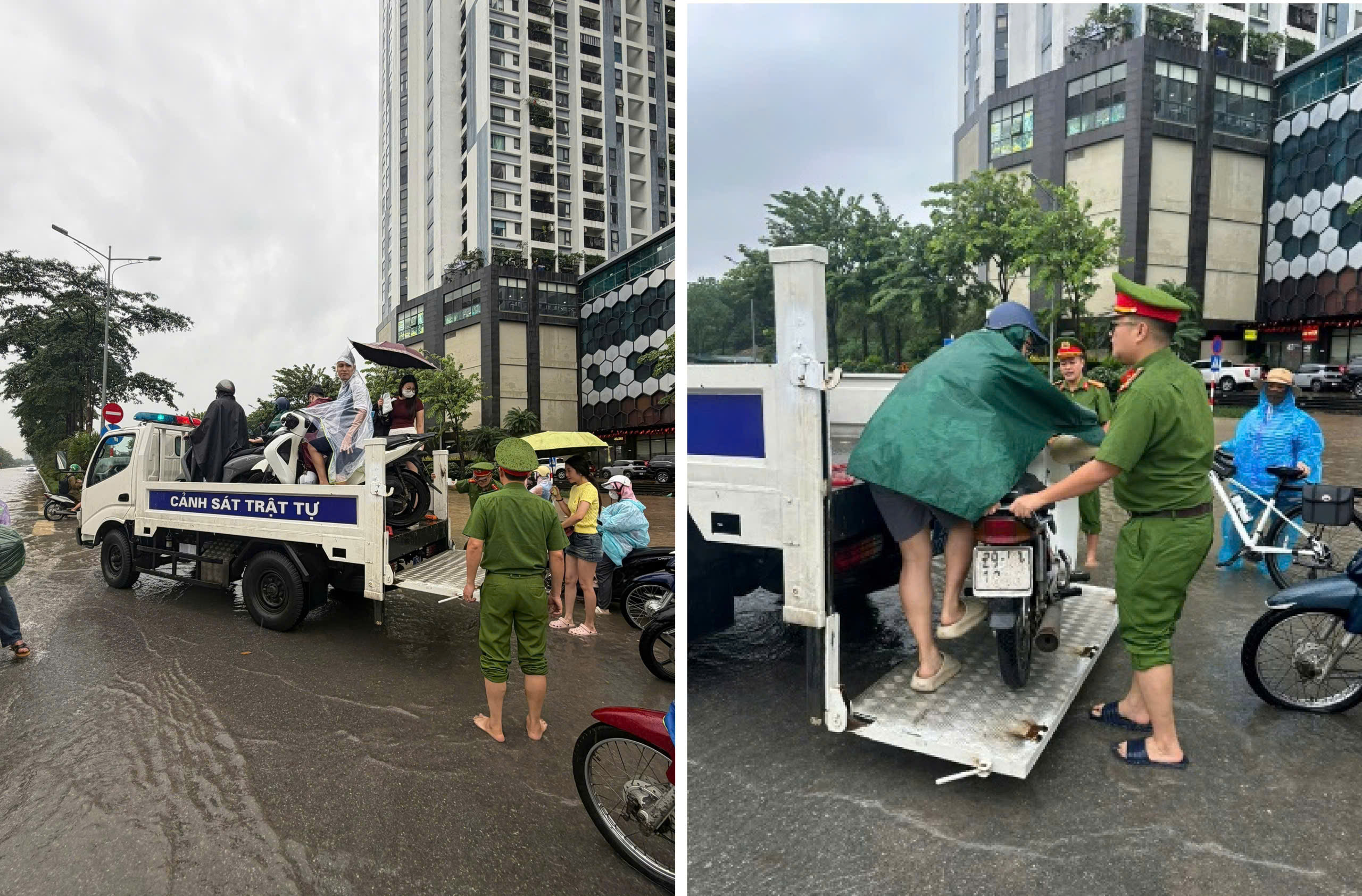 Công an Hà Nội dầm mưa phân luồng, hỗ trợ người dân qua vùng ngập- Ảnh 10.